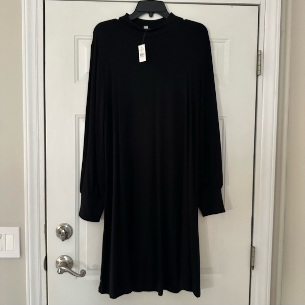 Loft Mock Neck Midi Dress Black side large